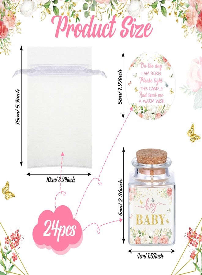 Reallnaive 24 Sets Baby Shower Candle Favors for Guests Including 1.5oz Unscented Jar Candles with Thank Tags and Return Gift Bags for Boy Girl Baby Shower Neutral Gender Reveal Party (Pink, Floral) - Image 2